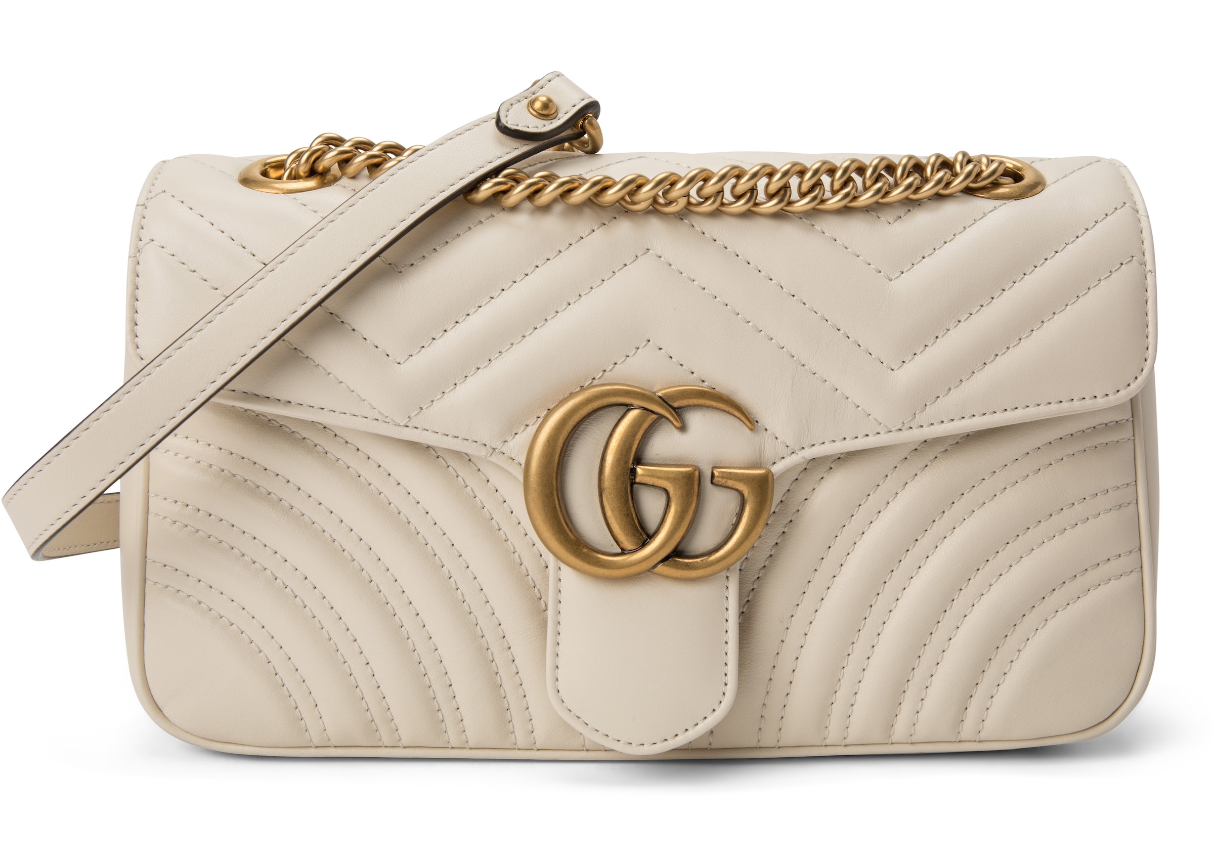 Gucci GG Marmont Small Matelasse Bag White in Leather with ANTIQUE
