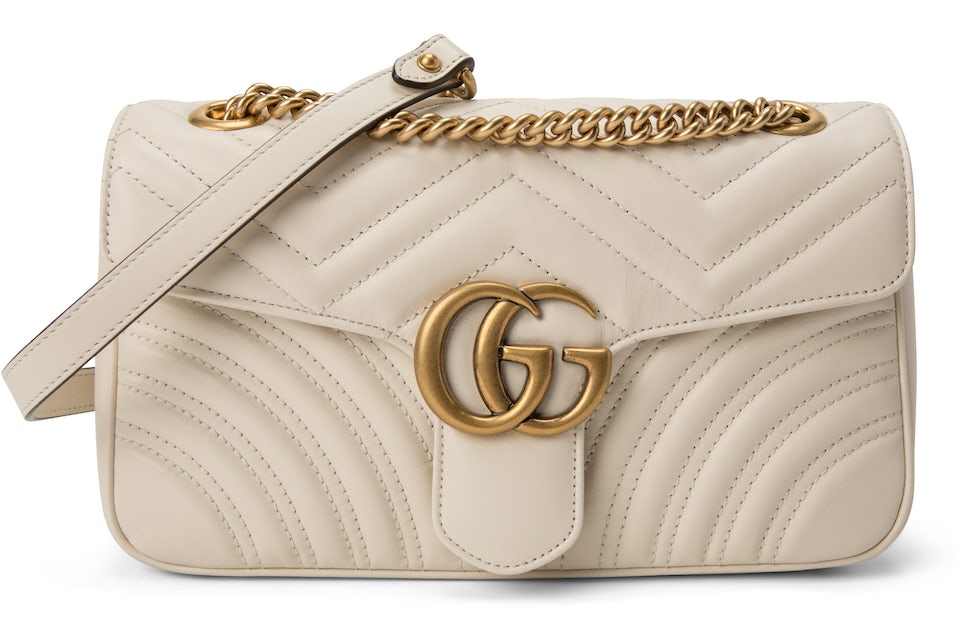 Gucci GG Marmont Small Matelasse Bag White in Leather with ANTIQUE GOLDTONE  - US