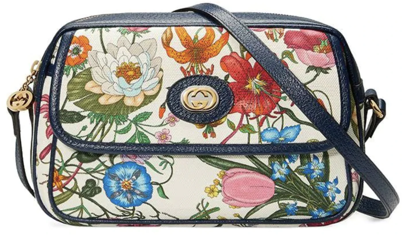 Gucci Flora Crossbody Small Navy Multicolor in Canvas/Leather with  Gold-tone - US