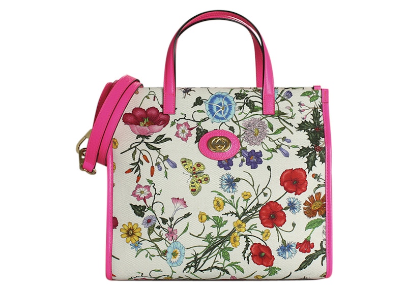 Gucci Flora Tote Medium Pink Multicolor in Canvas Leather with