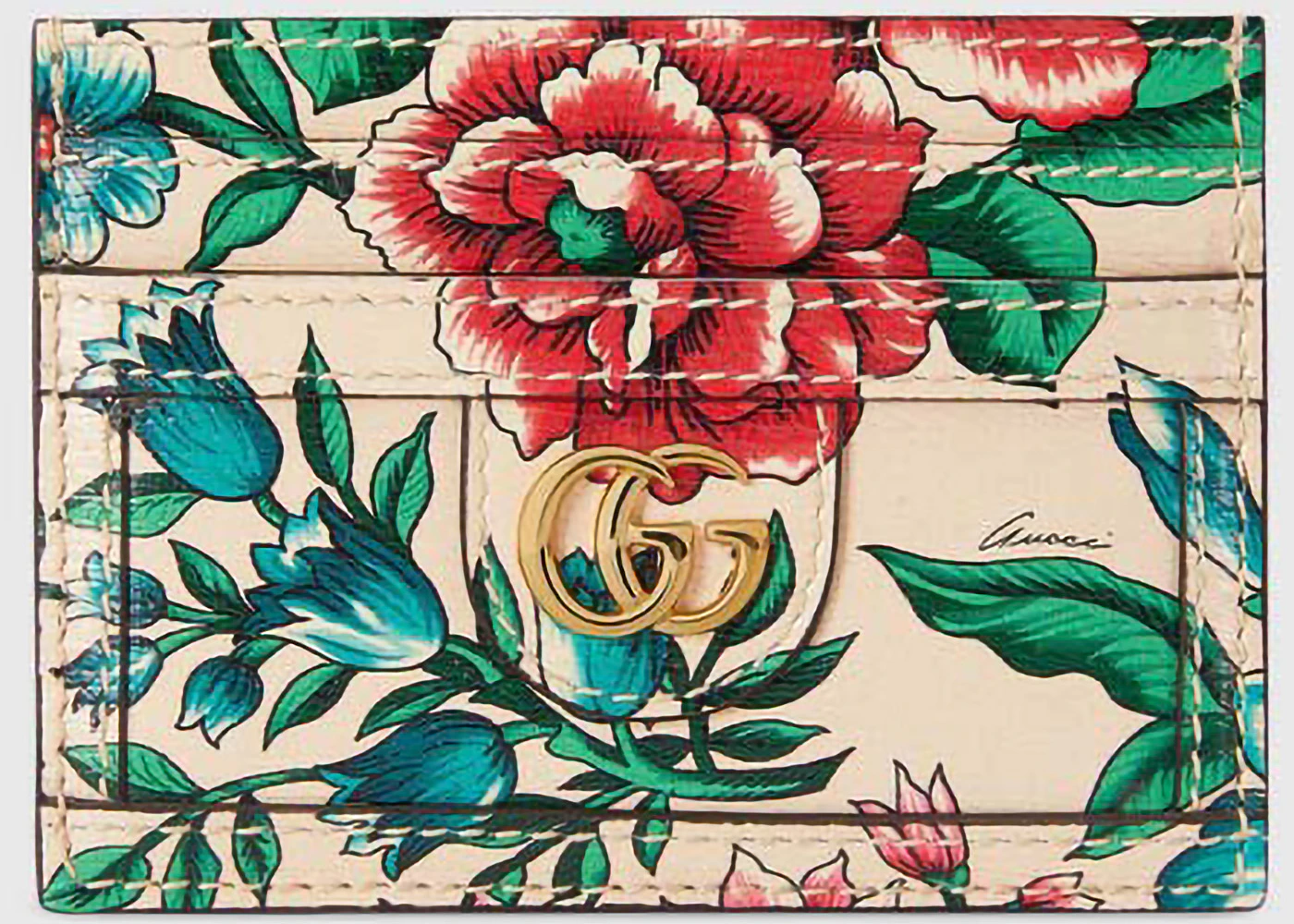 Beige Gucci Tian Card Holder Gucci Beige GG Supreme Canvas Rainbow