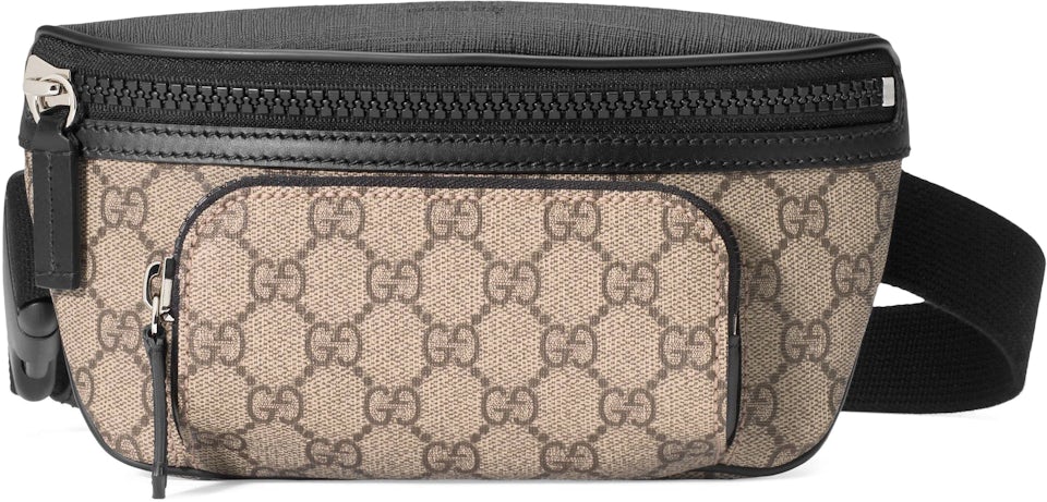 GUCCI GG Supreme Waist Pouch Cross Body Bag Men Black Leather From