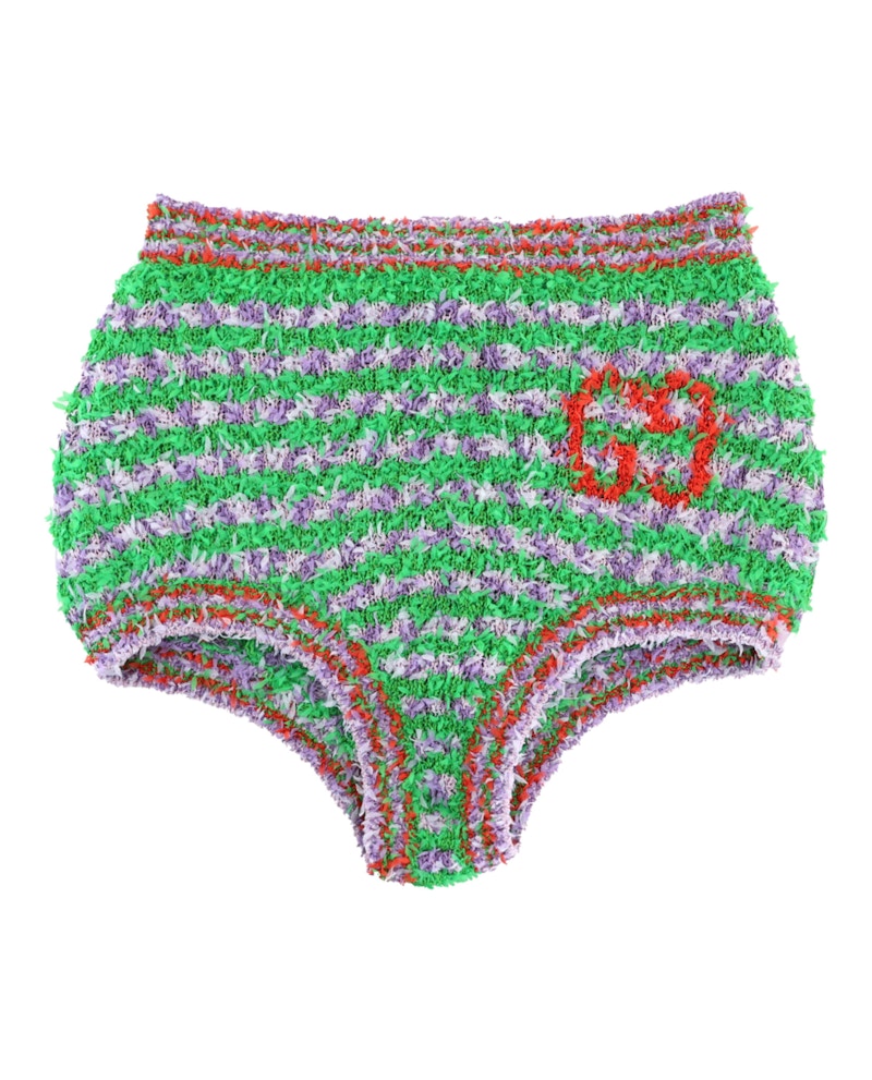 Pre-owned Gucci Women's Fuzzy Striped Briefs In Green