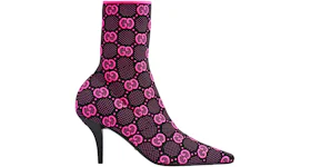 Gucci GG 75mm Knit Ankle Boots Black Fluorescent Pink Fabric