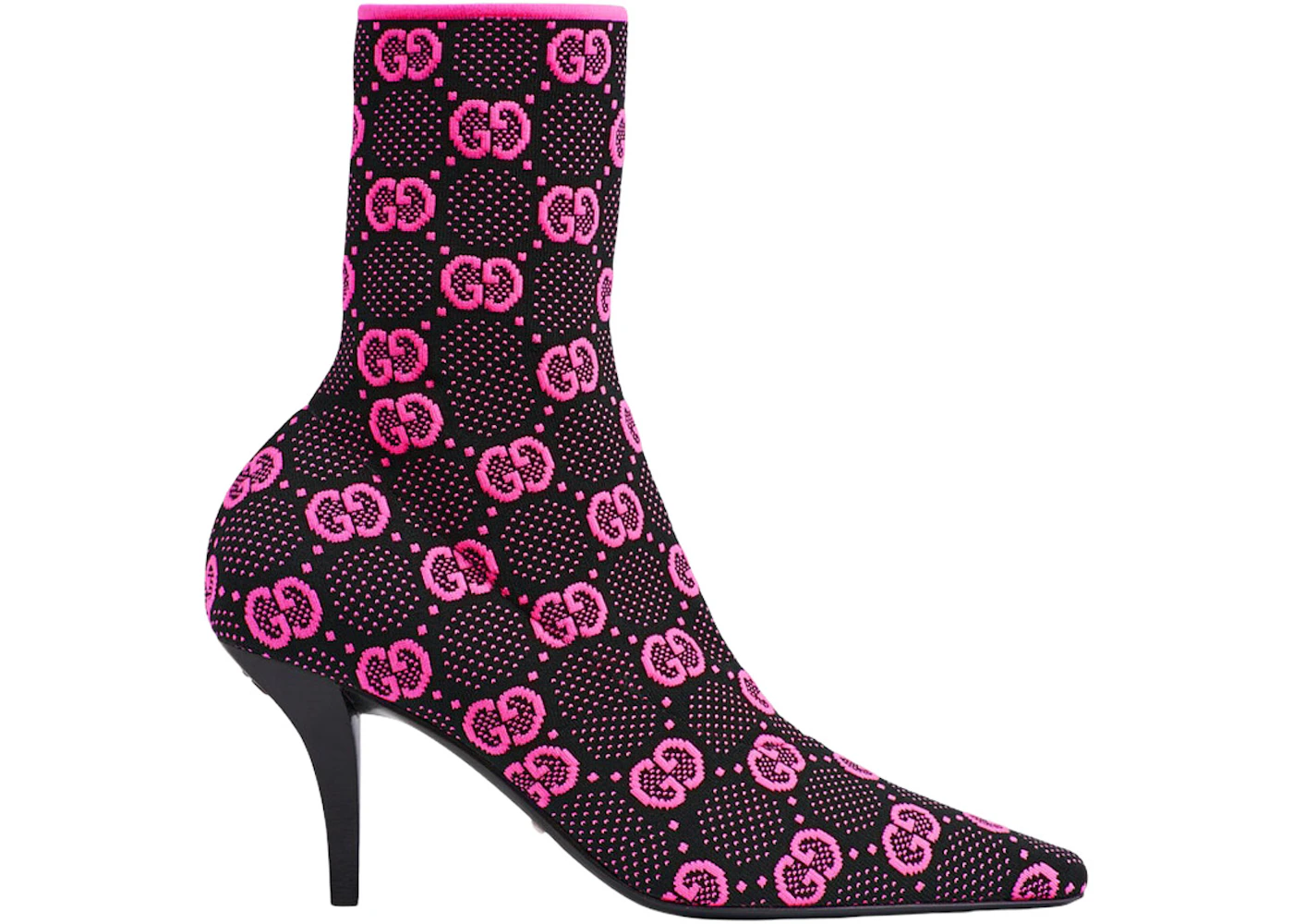 Gucci GG 75mm Knit Ankle Boots Black Fluorescent Pink Fabric - 718378 ...