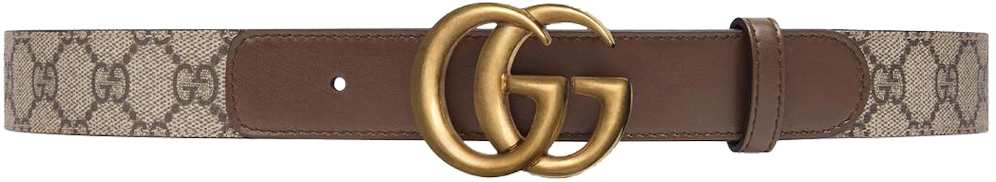Gucci GG Belt Double G Buckle 1 Width Brown in Supreme Canvas with Aged ...