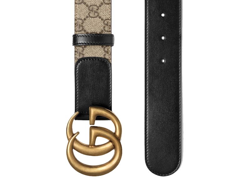 Gucci GG Belt Double G Buckle 1.5 Width Black in Supreme Canvas with Aged Goldtone
