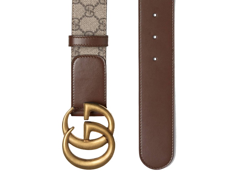 Gucci GG Belt Double G Buckle 1.5 Width Brown in Supreme Canvas with Aged Goldtone