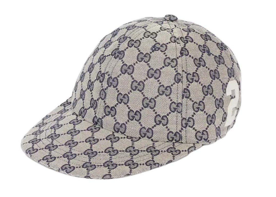 Pre-owned Gucci Gg Canvas Baseball Cap Beige/navy