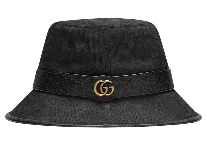Gucci GG Canvas Bucket Hat with Double G Black in Canvas with Antique