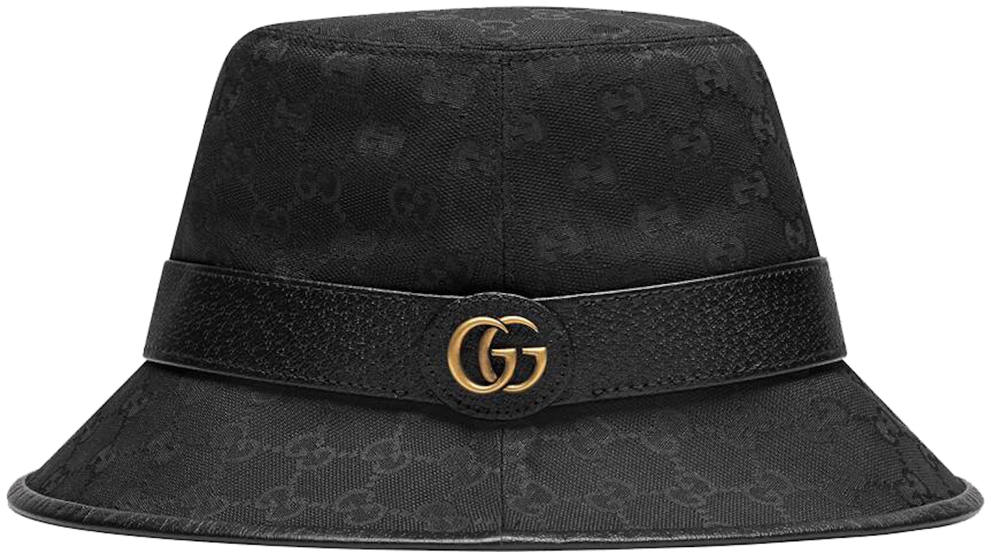 Gucci GG Canvas Bucket Hat with Double G Black in Canvas with Antique