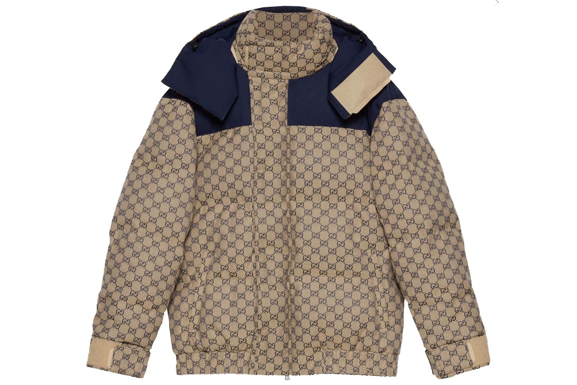 Pre-owned Gucci Gg Canvas Goose Down Jacket Blue