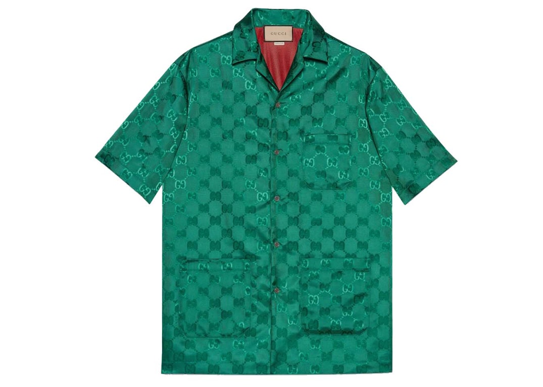 Pre-owned Gucci Gg Canvas Nylon Bowling Shirt Green