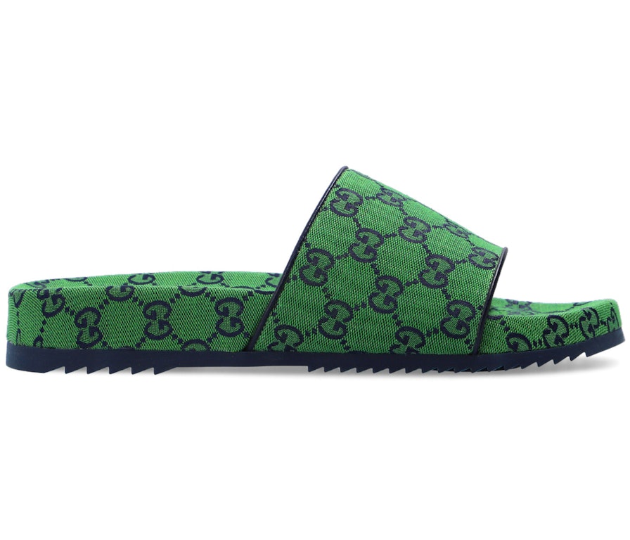 Pre-owned Gucci Gg Canvas Slide Green Monogram In Green/navy