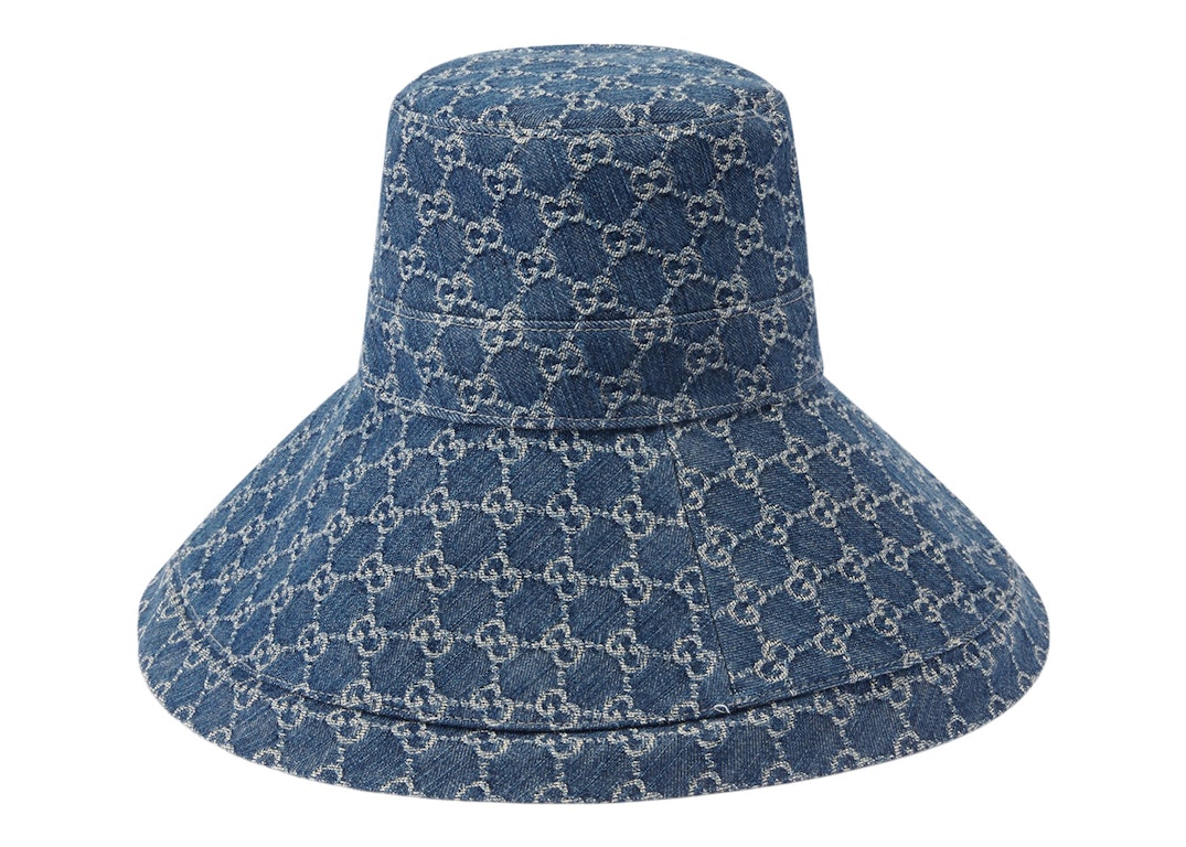 Pre-owned Gucci Gg Canvas Wide Brim Hat Blue/ivory