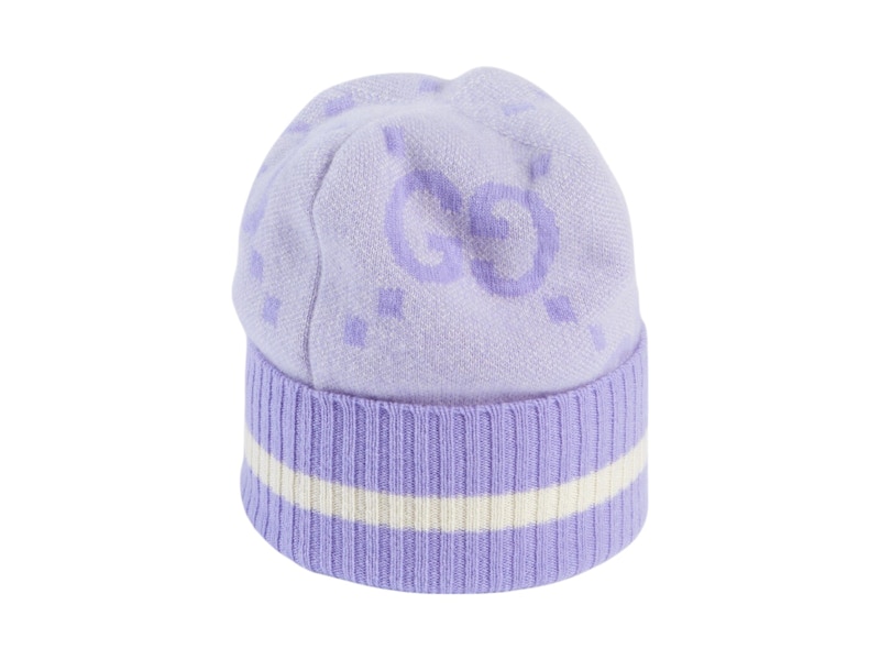 Pre-owned Gucci Gg Cashmere Beanie In Lilac In Purple