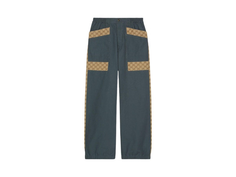 Pre-owned Gucci Men's  Gg Cotton Canvas Trousers In Dark Grey In Gray