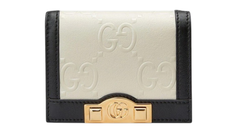 Gucci GG Embossed Card Case Wallet White Black
