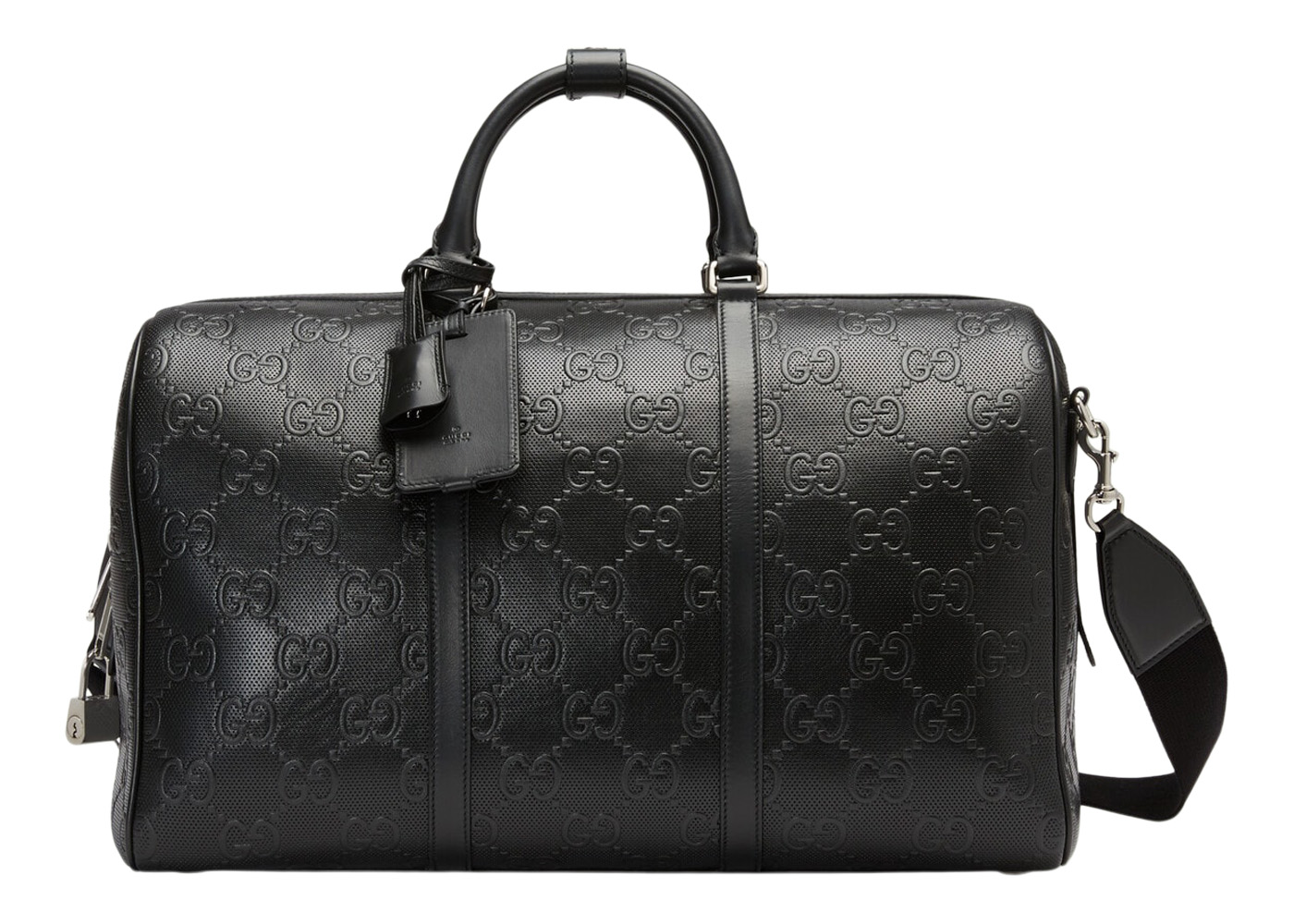 Gucci GG Embossed Duffle Bag Black in Leather with Silver-tone - US