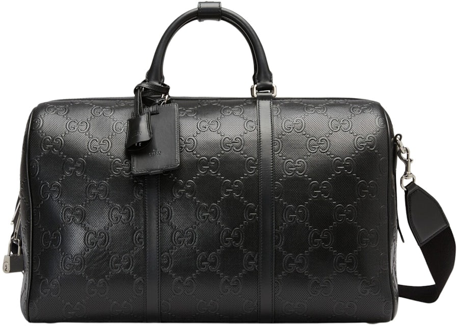 Gucci: Black GG Embossed Messenger Bag