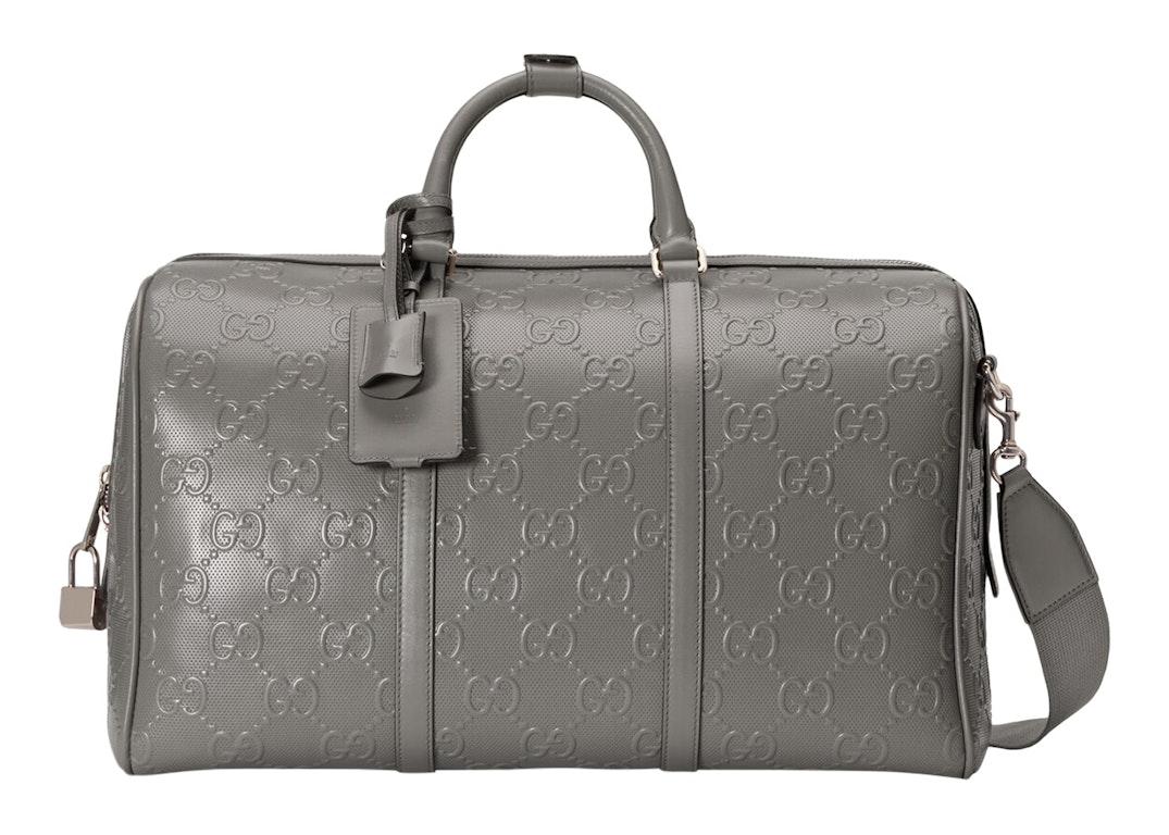Pre-owned Gucci Gg Embossed Duffle Bag Grey