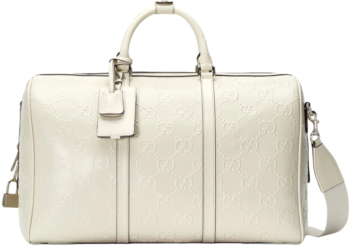 Gucci GG Embossed Duffle Bag White in Leather with Silver-tone - US