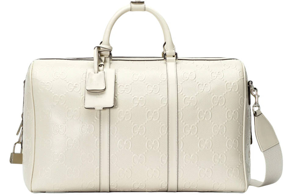 Pies suaves Cambio surco Gucci GG Embossed Duffle Bag White in Leather with Silver-tone - US