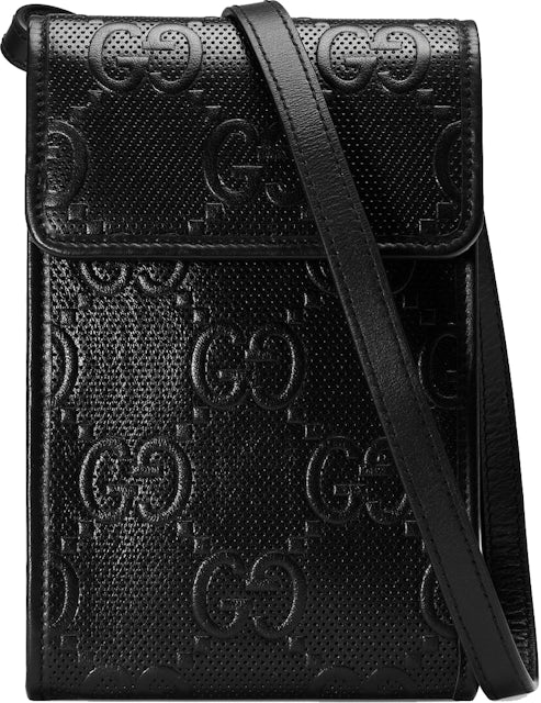 Gucci GG Embossed Leather Messenger Bag in Black for Men