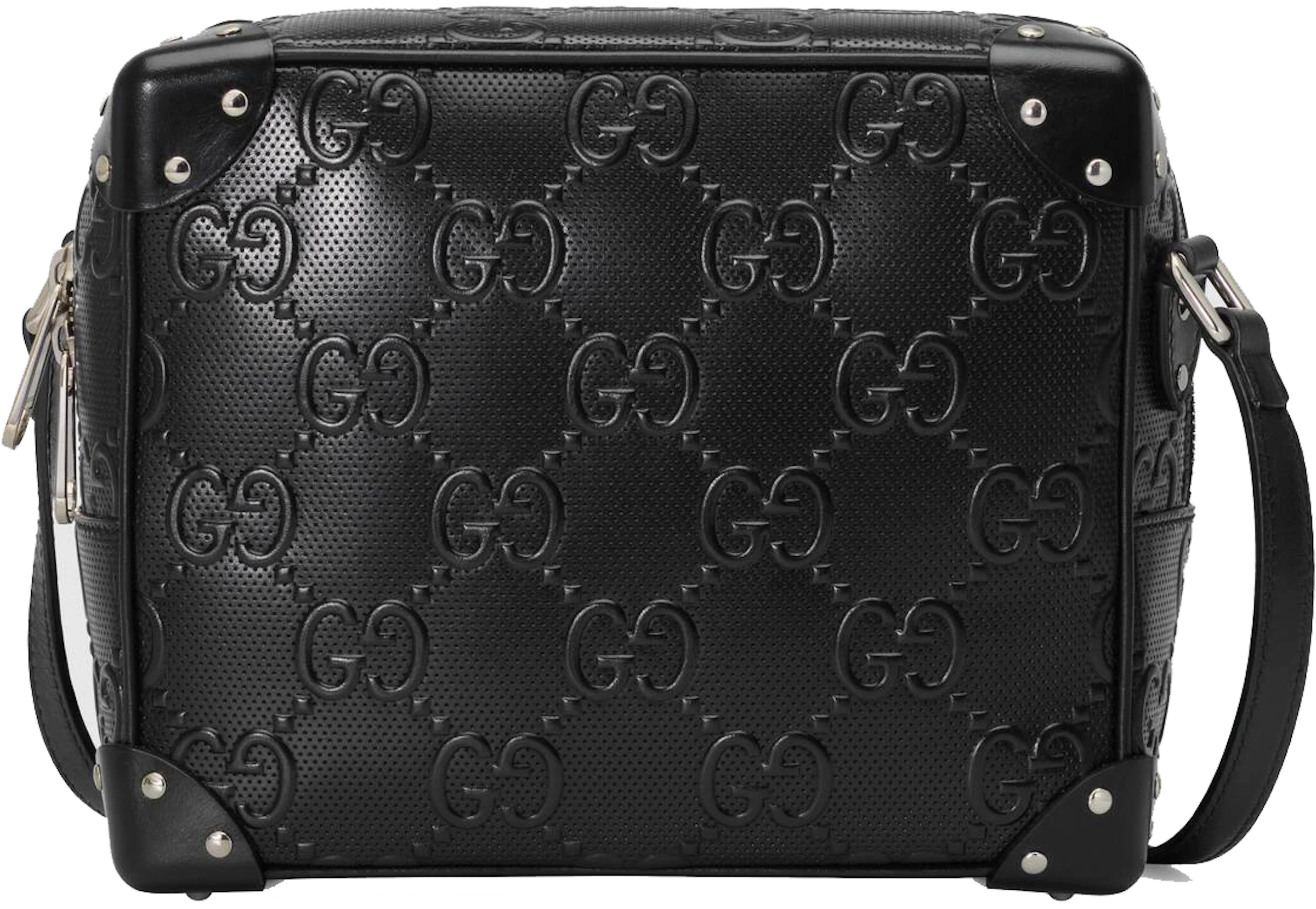 Gucci GG Embossed Shoulder Bag Black in Leather with Palladium-tone - US