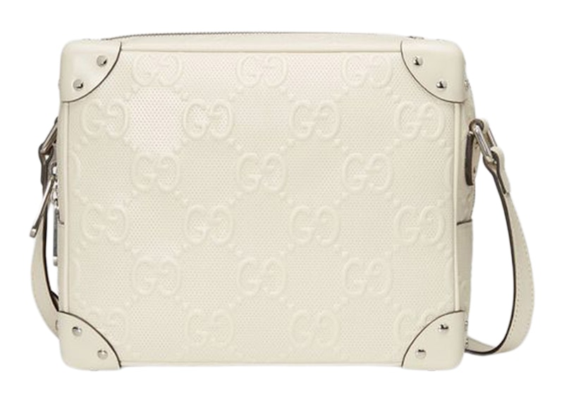 Gucci GG Embossed Shoulder Bag White in Leather with Silver-tone - US