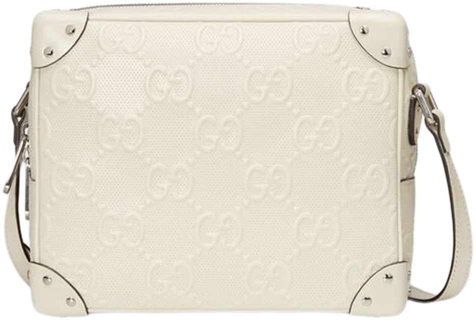 Gucci GG Embossed Shoulder Bag White in Leather with Silver-tone - US