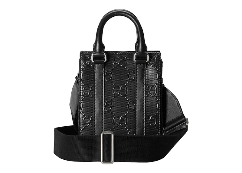 Gucci GG Embossed Tote Bag Black in Leather with Silver tone JP