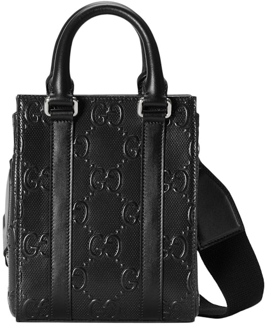 Gucci GG Embossed Tote Bag Black in Leather with Silver-tone - US