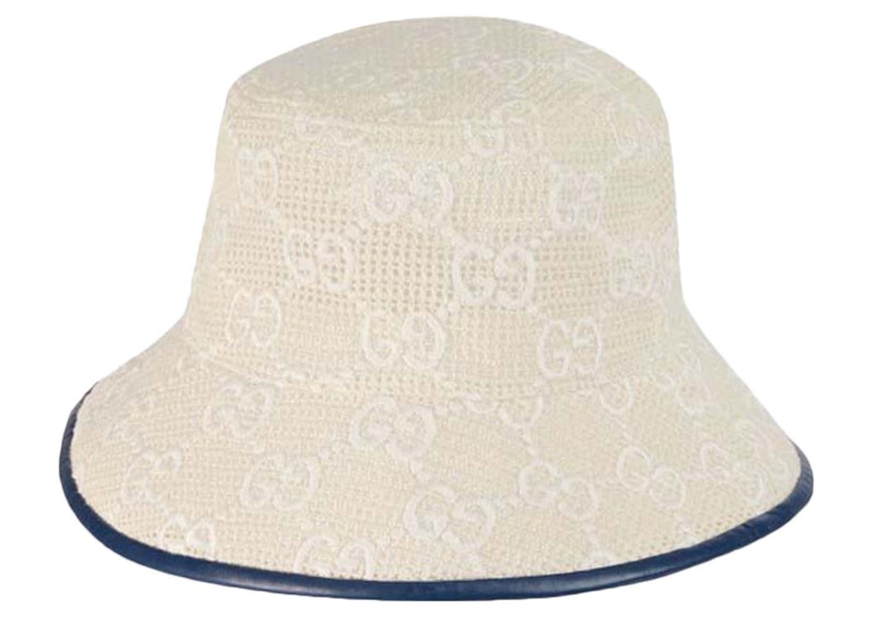 Pre-owned Gucci Gg Embroidered Bucket Hat In White