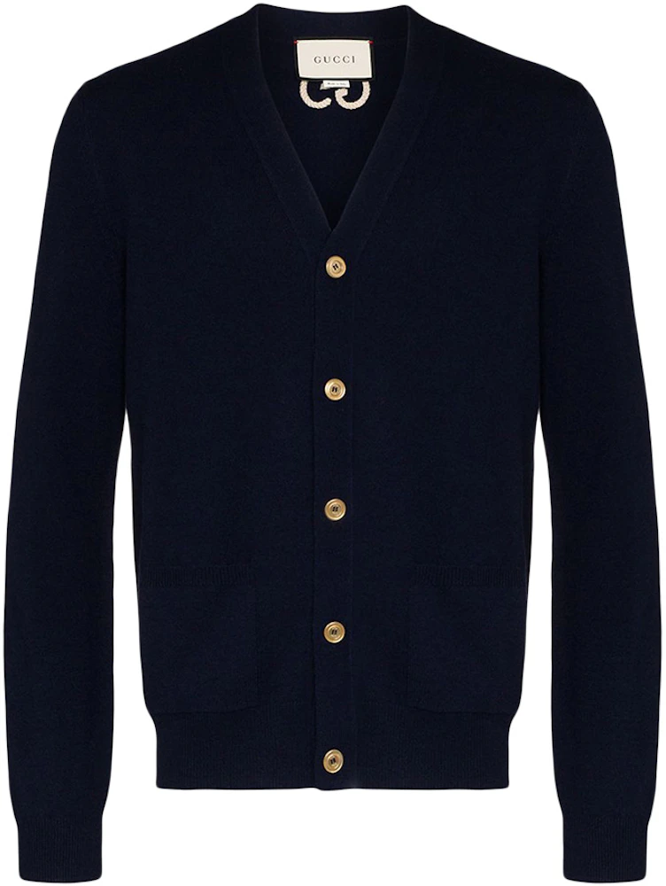 Gucci GG Embroidered Logo Cardigan Navy Men's - US