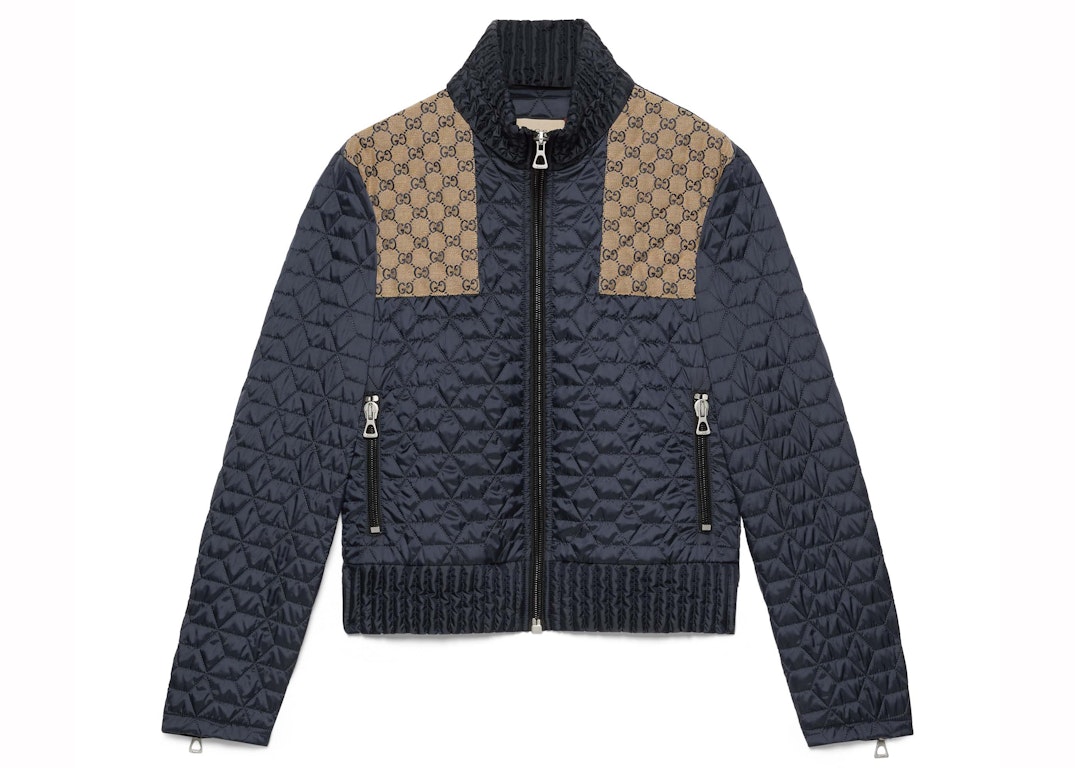 Pre-owned Gucci Gg Fabric Quilted Jacket Blue