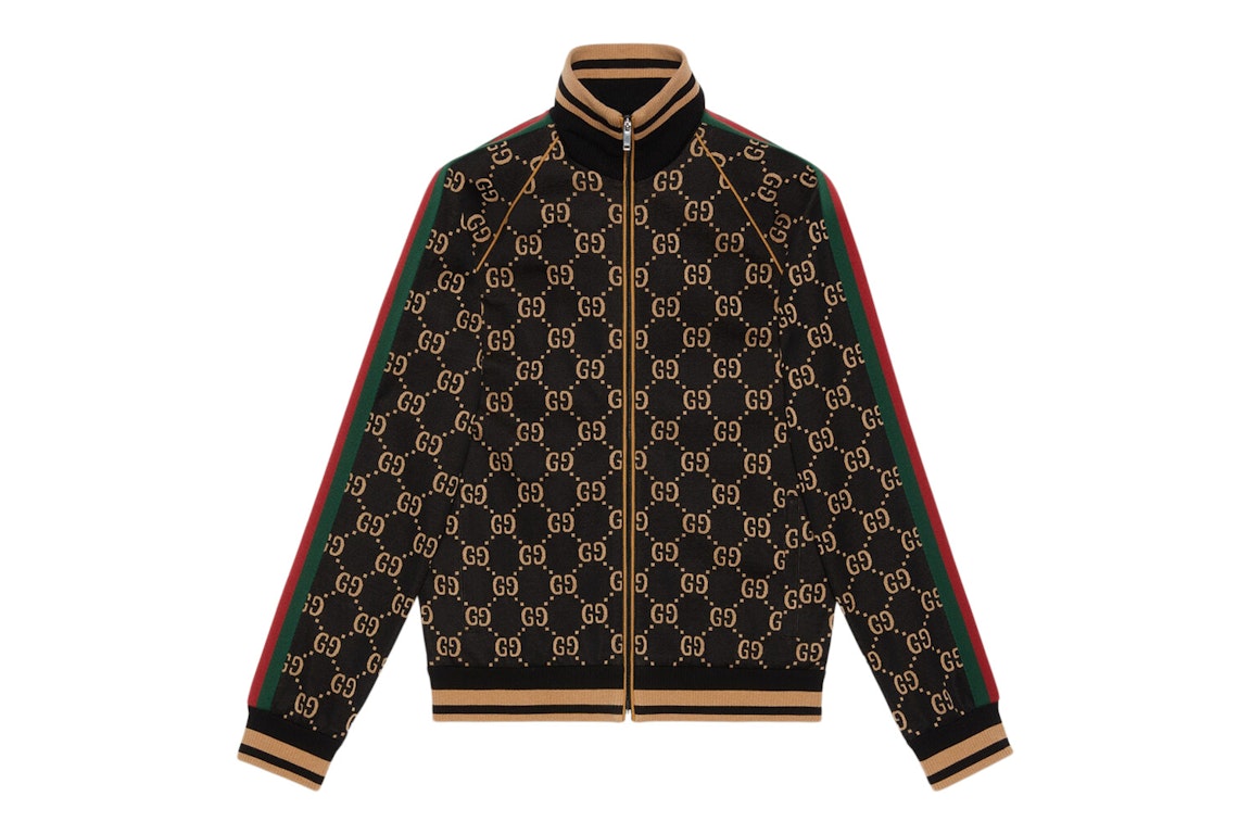 Pre-owned Gucci Gg Gersey Cotton Jacket Black/camel/green/red