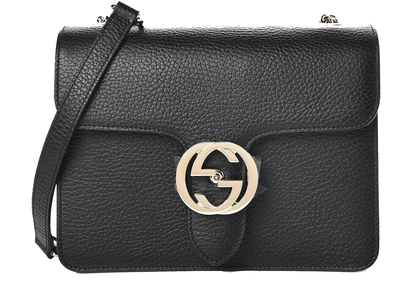 Gucci GG Interlocking Crossbody Bag Black in Leather with Gold-tone - GB