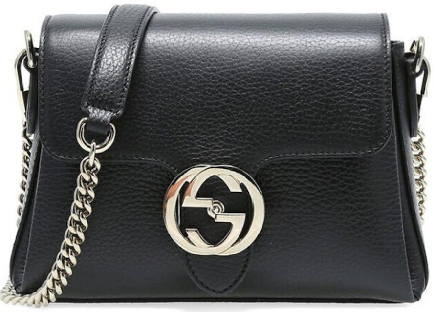 Gucci GG Interlocking Shoulder Bag Mini Black in Leather with Silver-tone -