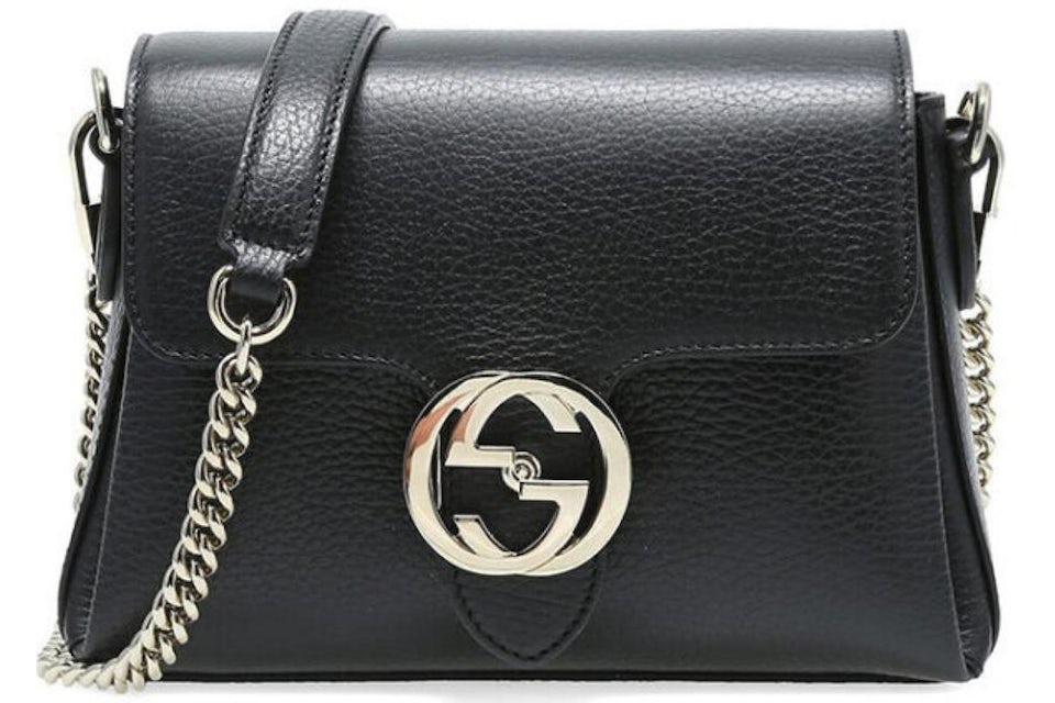Gucci GG Interlocking Shoulder Bag Mini Black in Leather with Silver-tone -  GB
