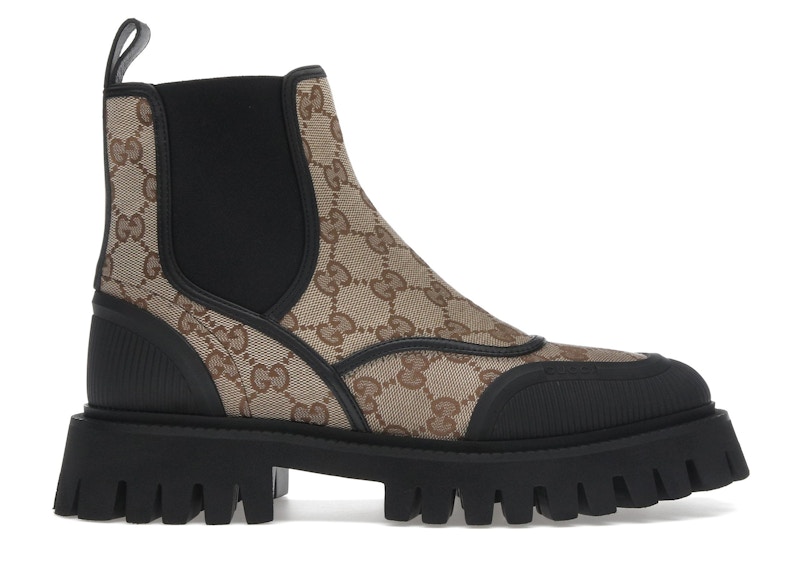 Pre-owned Gucci Gg Jacquard Canvas Ankle Boots (women's) Sneakers In Beige/ebony In Multi