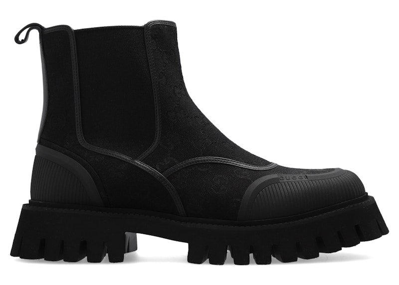 Gucci GG Jacquard Canvas Ankle Boots Triple Black Men's - 739777