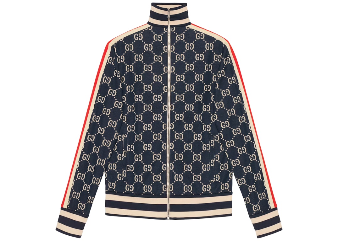 Pre-owned Gucci Gg Jacquard Cotton Jacket Blue/ivory