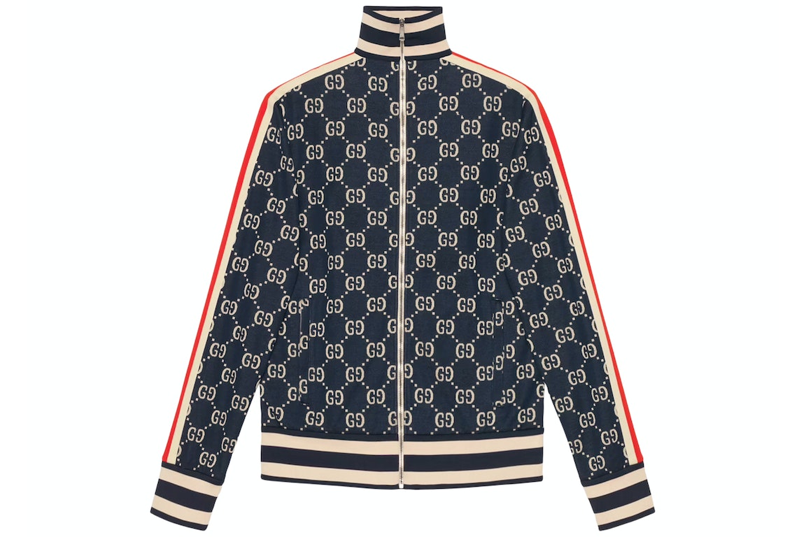 Pre-owned Gucci Gg Jacquard Cotton Jacket Blue/ivory
