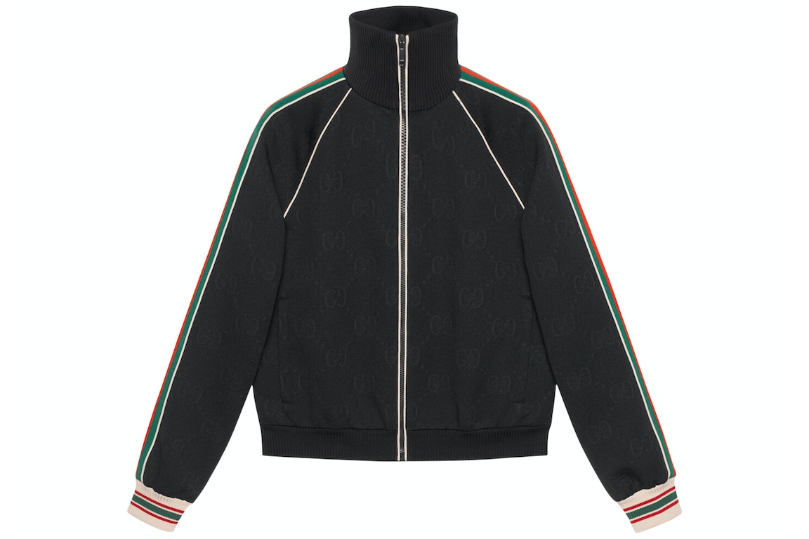 Pre-owned Gucci Gg Jacquard Jersey Zip Jacket Black