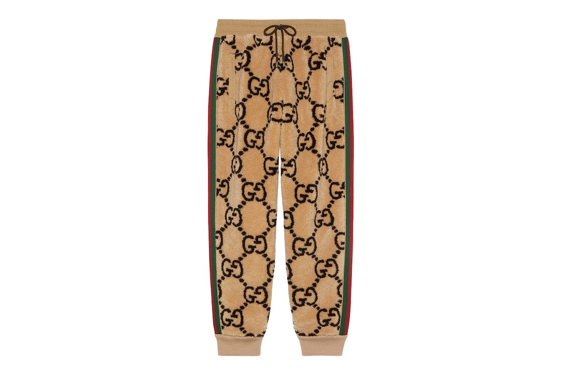 Pre-owned Gucci Gg Jacquard Jogging Wool Pant Beige/ebony/green/red