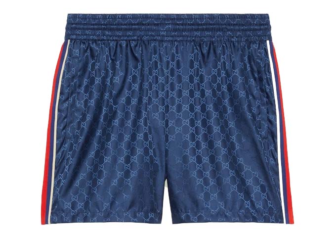 GUCCI Slim-Fit Mid-Length Logo-Print Striped Swim Shorts for Men