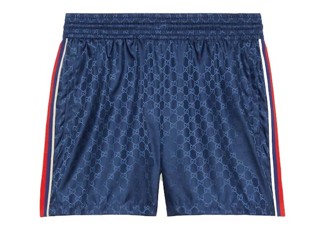Pre-owned Gucci Gg Jacquard Nylon Swim Shorts Blue