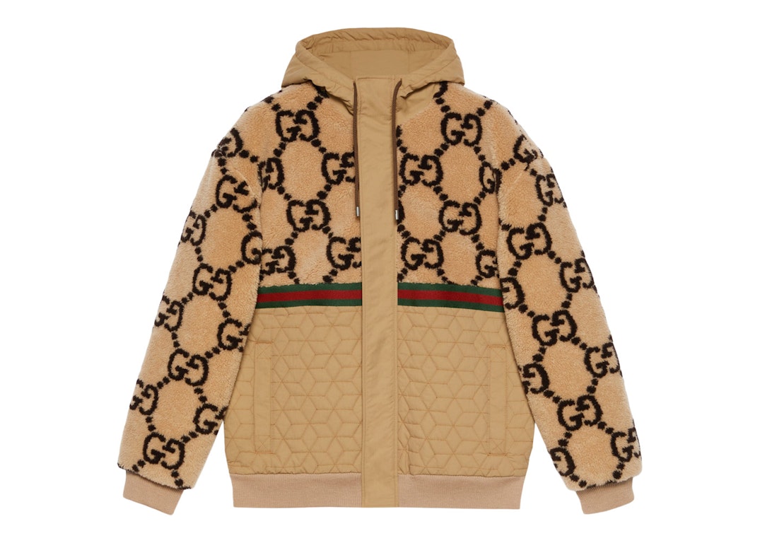 Pre-owned Gucci Gg Jacquard Oversized Hooded Wool Jacket Beige/ebony/green/red