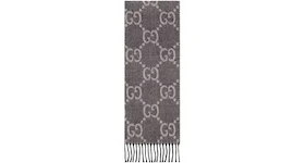 Gucci GG Jacquard Pattern Knit Scarf with Tassels Grey/Black